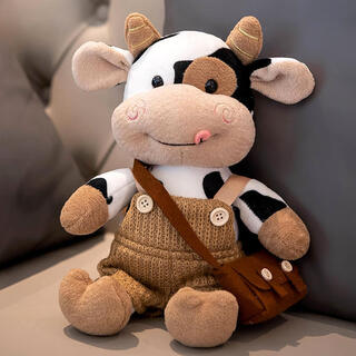 Ask the boy, little milk cow plush toy, cute rag doll, children's souvenir gift doll for girlfriend, overalls cow + backpack 40cm
