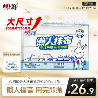 心相印懒人抹布 厨房用纸 抽取式40抽*4包共160抽 加厚抹布 干湿两用