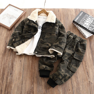 男童加绒迷彩套装冬季儿童加厚保暖两件套男宝冬装帅气小少爷童装 迷彩色 cm(建议身高85左右) 90