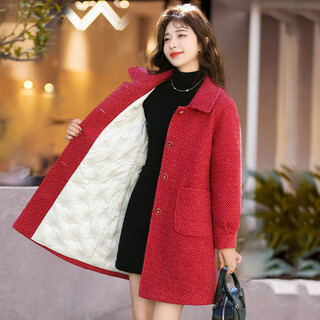 Kebel red woolen coat with down lining for women, new winter fashion, foreign style, new year temperament, mid-length jacket m