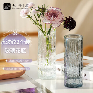 Jiuqiangu vase glass vase lucky bamboo vase water ripple transparent + gray glass vase two pack 0985