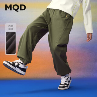 Mqd plus velvet mqd boys 25 winter new college overalls trendy cool versatile casual pants military green 140