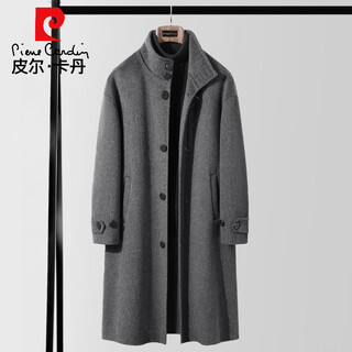 Pierre cardin 2025 new double-sided wool coat men's mid-length autumn and winter thickened youth fashion woolen windbreaker men's jacket carbon gray 2xl