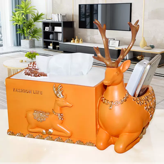Yusenyi moved into a new home, light luxury tissue box, multi-functional coffee table, toilet paper box, high-end bedroom living room, european style, elk tissue box, orange and white lid