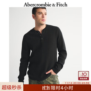 Abercrombie & fitch men's 25 autumn and winter new american style versatile cotton waffle henley collar knitted long-sleeve t-shirt 124-5645 black xl (180/116a)