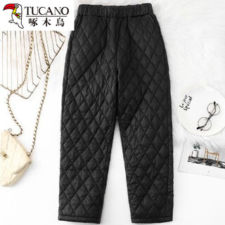 Woodpecker middle-aged and elderly mothers lightweight down cotton warm casual pants women's winter outerwear loose cotton pants comfortable granny pants black m