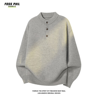 Foss phil american henry collar sweater for men in autumn and winter lazy style pullover loose coat sweater jm25821 floral gray l