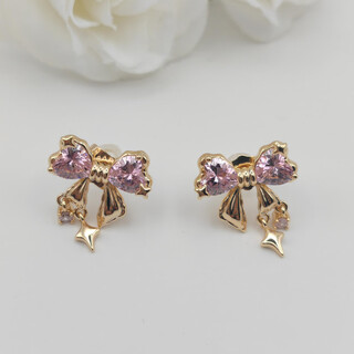 Xuping xuping jewelry alloy fashion colorful treasure butterfly ribbon earrings girls daily versatile birthday gift pink