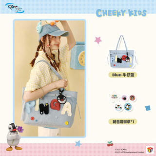 Vanwalk pingu new girls large capacity denim handheld tote bag daily outing shoulder bucket bag denim blue