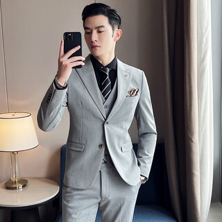 Ax armani british style light khaki suit men's suit wedding dress engagement style groom's suit men's slim fit light gray (suit + pants) free tie 3xl