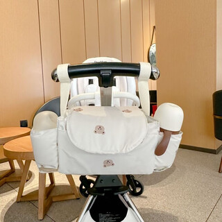 Ins style new portable multi-function stroller mummy bag baby bottle diaper organizing storage hanging bag beige duo xiong (hot seller) 35*12*13cm