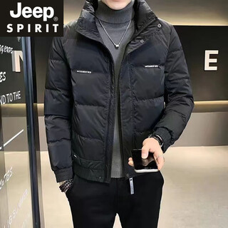 Jeep spirit men's down jacket short style handsome winter thin trendy brand warm 2025 new trendy slim solid color jacket black m 90-100jin jin is equal to 0.5 kg