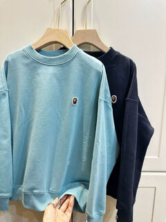 简约帅气男童女童基础款毛圈棉卫衣刺绣标圆领套头衫4色可选宝宝 天蓝色 110 110cm