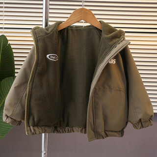 小红书爆款男童摇粒绒外套秋冬季2025新款加绒加厚儿童两面穿风衣 绿色 cm 90