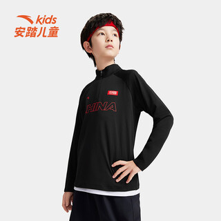 Anta children's clothing children's long sleeve t-shirt for boys 2025 new autumn training clothes comfortable breathable pullover top basic black-3 170 cm