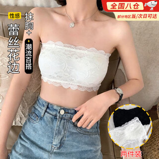 Jin bingsheng strapless bra for women, strapless, anti-exposure, inner layer, sexy lace wrap, breathable, thin one-piece bra, black + white, two-piece set, one size fits all, recommended 70-125 jin jin is equal to 0.5 kg