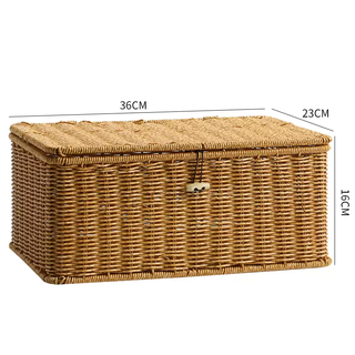Yusenyi pulan imitation rattan woven storage box bedroom with lid clothing overall cabinet organizer household sundries storage box light brown 36x23x16cm with lid