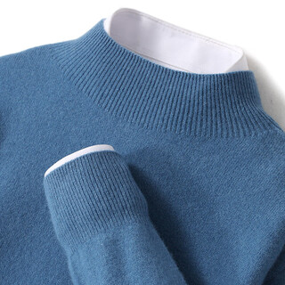 Qinghe woolen sweater thickened 25 autumn and winter men's cashmere sweater loose pullover woolen sweater half turtleneck seamless haze blue l