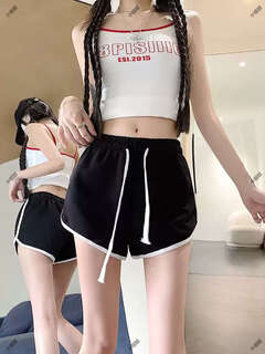 大码灰色运动休闲裤女装2025新款夏季复古热裤胖MM显瘦阔腿短裤子 黑色 M M建议90100斤