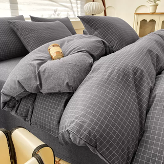 Yusenyi japanese-style gray washed cotton four-piece simple bedding pure cotton quilt cover single dormitory small gray case pure cotton bed sheet 6-1.5m bed with quilt cover 200x230cm four