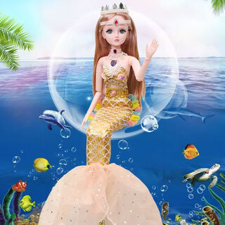 Shantou lincun 60cm large smart conversation dress up doll set gift box princess toy girl children's birthday gift mermaid princess golden 60cm gift box charging wife networked smart robot conversation + 12 sets of clothes