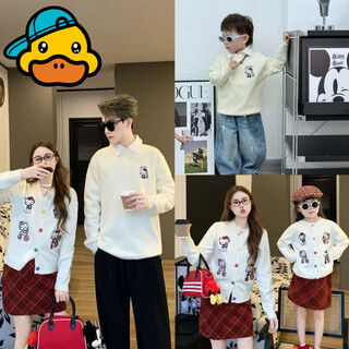 G.duck parent-child clothing for a family of three or four 2025 baby parent-child clothing mother-daughter clothing autumn and winter sweater love embroidered sweater off-white 170 mom m