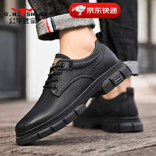 Bull family men's shoes 2025 spring new retro leather shoes men's business casual shoes men's british soft sole low-top martin boots black four seasons single shoes gn123101753 40 (sports shoe code)
