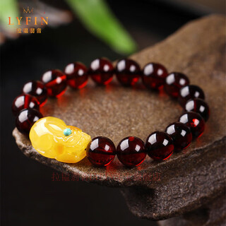 La yun feiyin blood amber bracelet women's original niche bracelet amber beeswax hand ornament single circle beeswax pixiu jewelry girlfriend gift about 9.5mm (with appraisal certificate)