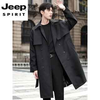 Jeep spirit2025 new style windbreaker men's mid-length over the knee spring and autumn men's coat double-breasted cthulhu civilian coat trendy black m