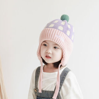 秋冬季儿童帽子围巾套装男童针织毛线女童宝宝保暖护耳帽东北户外 浅紫-内里纯棉 52 头围49-52cm4-7岁左右以宝宝头围为准