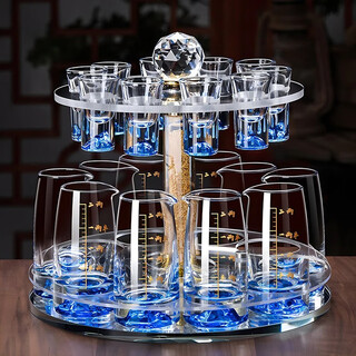 Light luxury quality white wine glass set crystal glass wine dispenser household high-end wine glass one-cup bullet cup blue mountain 6 pots 6 cups + rotating crystal stand