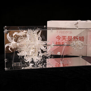 Yusenyi scepter bouquet diy material package wedding bride wedding gift wedding dress finished round fan heavy industry grade scepter material package + transparent gift box + handbag