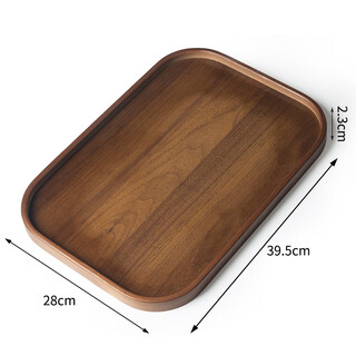 He jiagong walnut color bamboo tray household commercial rectangular snack tea multi-purpose storage tray hotel hospitality tray painted large square plate with round edges - medium size (40*28*2.3cm)