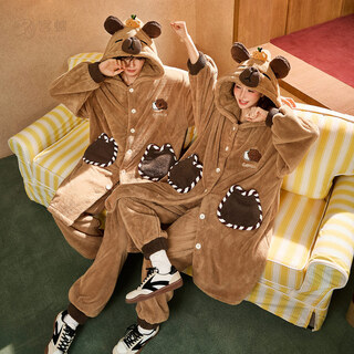 Gongdie thermal storage capibala autumn and winter couple pajamas women's thickened coral velvet cartoon men's home clothes capibala pajamas set men's 2xl (recommended 140-160 jin jin equals 0.5 kg)