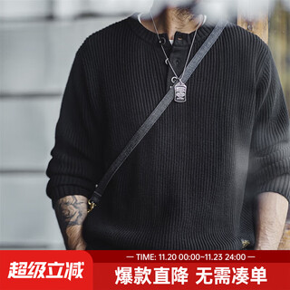 Marden american retro casual knitted henley ami khaki vertical striped pullover sweater men's autumn thick sweater black too large, it is recommended to order one size smaller l