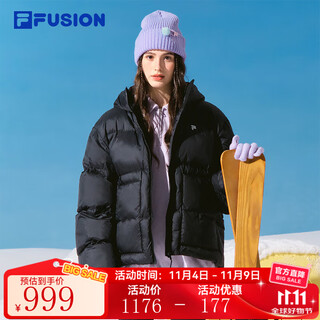 FILA FUSION斐乐潮牌羽绒服女2025冬季新款休闲宽松保暖连帽外套 正黑色-BK M 165/84A/M