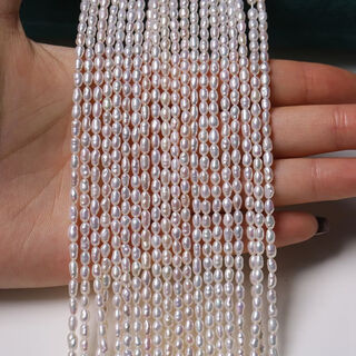 Natural non-nuclear freshwater 3mm millet pearl chain baby chain semi-finished rice-shaped nearly round net chain 40cmscr scr23-3 points 5mm non-nuclear keshi long type 5a129r 3-3 points 5mm