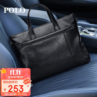 Polo briefcase men's soft leather business handbag 14/15 inch computer bag business trip briefcase meeting document bag