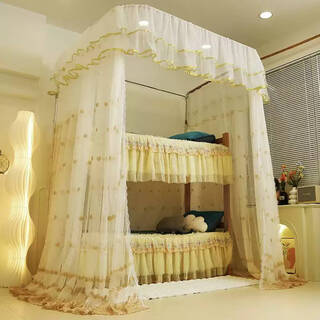 Yusenyi embroidered mother-in-law bed guide rail mosquito net upper and lower bunk bed bunk bed high and low bed linen gauze curtain decorative bed curtain 1.5m embroidered chrysanthemum - straight ladder style 2 meters long 1.2m 4 feet bed