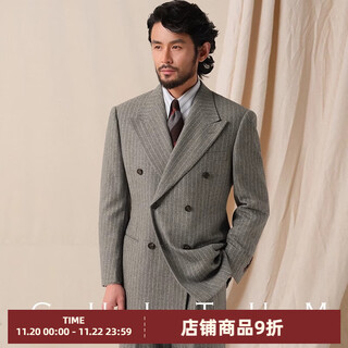 Cultum1930s retro thickened wool suit suit men's banker striped double-breasted lapel business suit charcoal gray striped single suit m (50b)