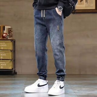 Yishion autumn and winter velvet thickened jeans men's casual leggings trousers loose and versatile harem pants blue _ regular m _ recommended 85-100jin jin equals 0.5 kg