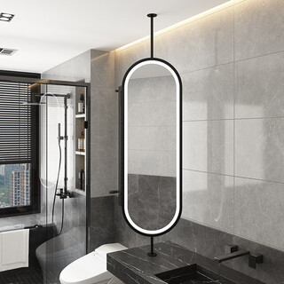 Fat donglai's same style makeup mirror boom light-emitting suspended sink ceiling rotating mirror hotel oval bathroom double-sided double-sided mirror golden hair three-color light up and down customized 60x120 cm
