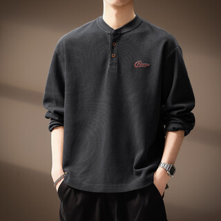 Ax armani broken code 2026 high-end japanese retro waffle sweatshirt men's autumn new trendy brand henry collar loose black m suitable for 100-120jin jin equals 0.5 kg