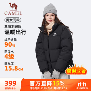 Camel (camel) stove down jacket for men and women outdoor water repellent 90% down jacket j34cr0l8635b phantom black m
