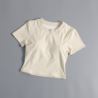 Yoga tops for women, summer fitness clothes, pilates suits, 2024 new style short-sleeved with chest pads, ivory white s (95jin jin is equal to within 0.5kg)