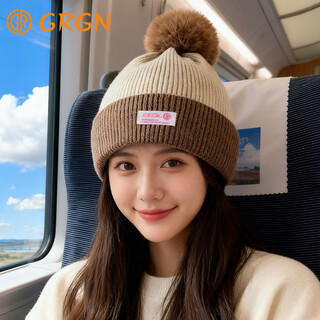 GRGN毛线帽子女冬季加绒保暖针织帽大头围加厚包头帽防寒护耳帽月子帽