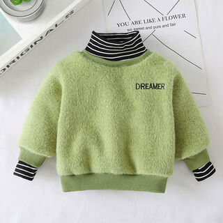小童卫衣冬装宝宝打底加绒加厚男女婴幼儿高领假两件毛衣上衣洋气 牛油绿 80 80码身高约70-80cm