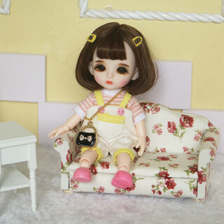 Shantou lincun doll make-up and dress-up doll 8-point joint 3d real eyes girl toy doll birthday gift brown short hair overalls whole baby (height 17 cm)