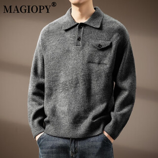 Magiopy luxury high-end brand men's old money style retro henley collar sweater for men 2025 winter style inner polo shirt for men aristocratic gray m recommended weight 125-145jin jin equals 0.5 kg