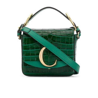 Chloe women's mini handbag top handle flap snap button closure detachable shoulder strap one shoulder crossbody dark green green one size